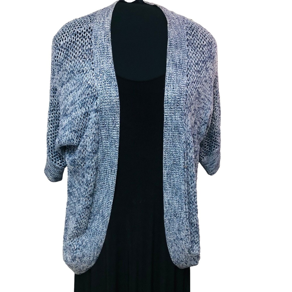 Chicos 1 Womens Open Knit Cardigan Open Front Purple Metallic BOHO Fairy Artsy M